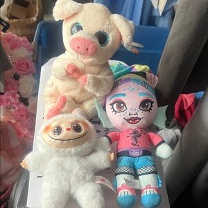 3 set diferents .Plush Toy Set - Cream Pig, White Sloth, and Colorful Doll